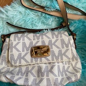small White & Navy MK crossbody Bag